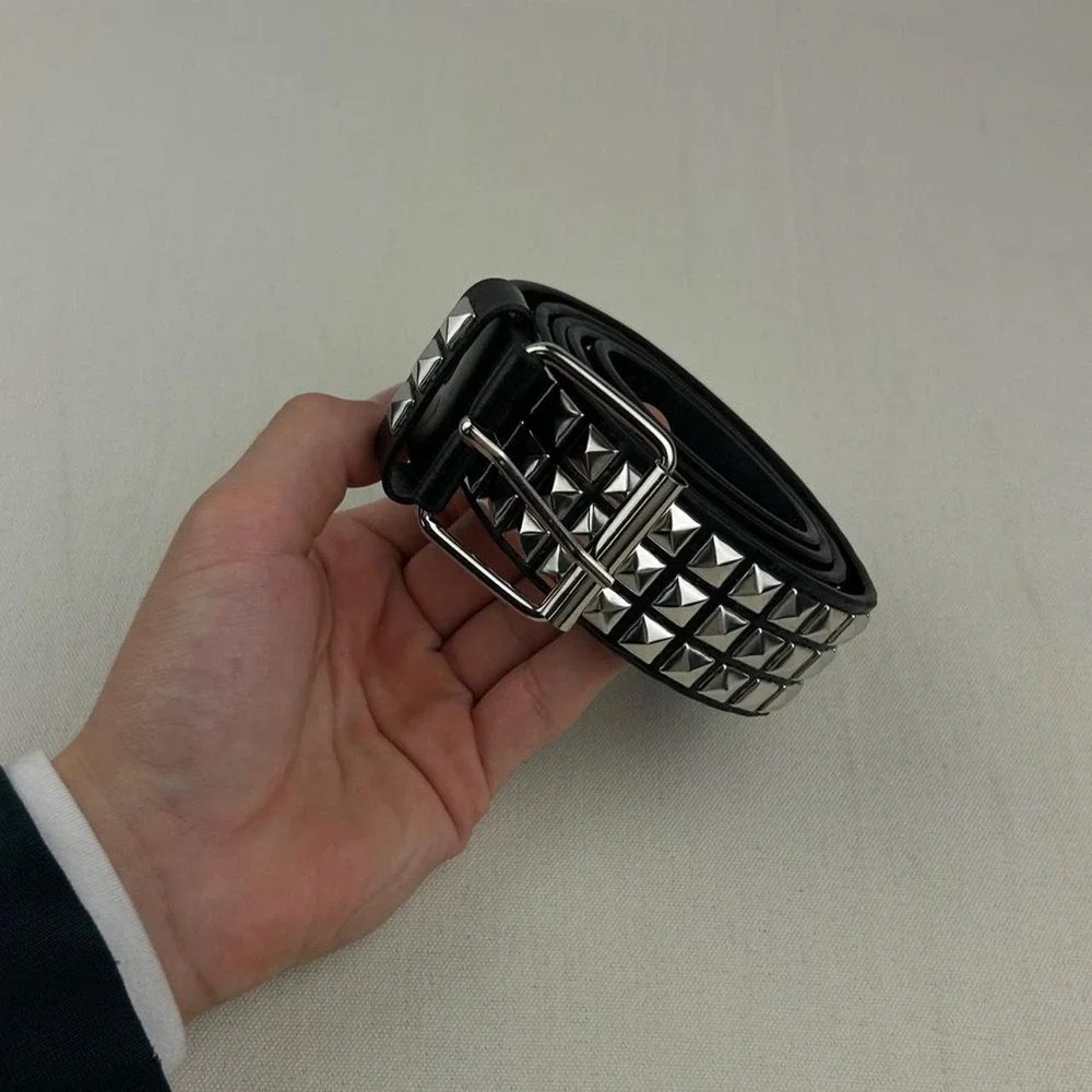 Vintage Y2K black and silver studded punk cyber grunge belt embellished